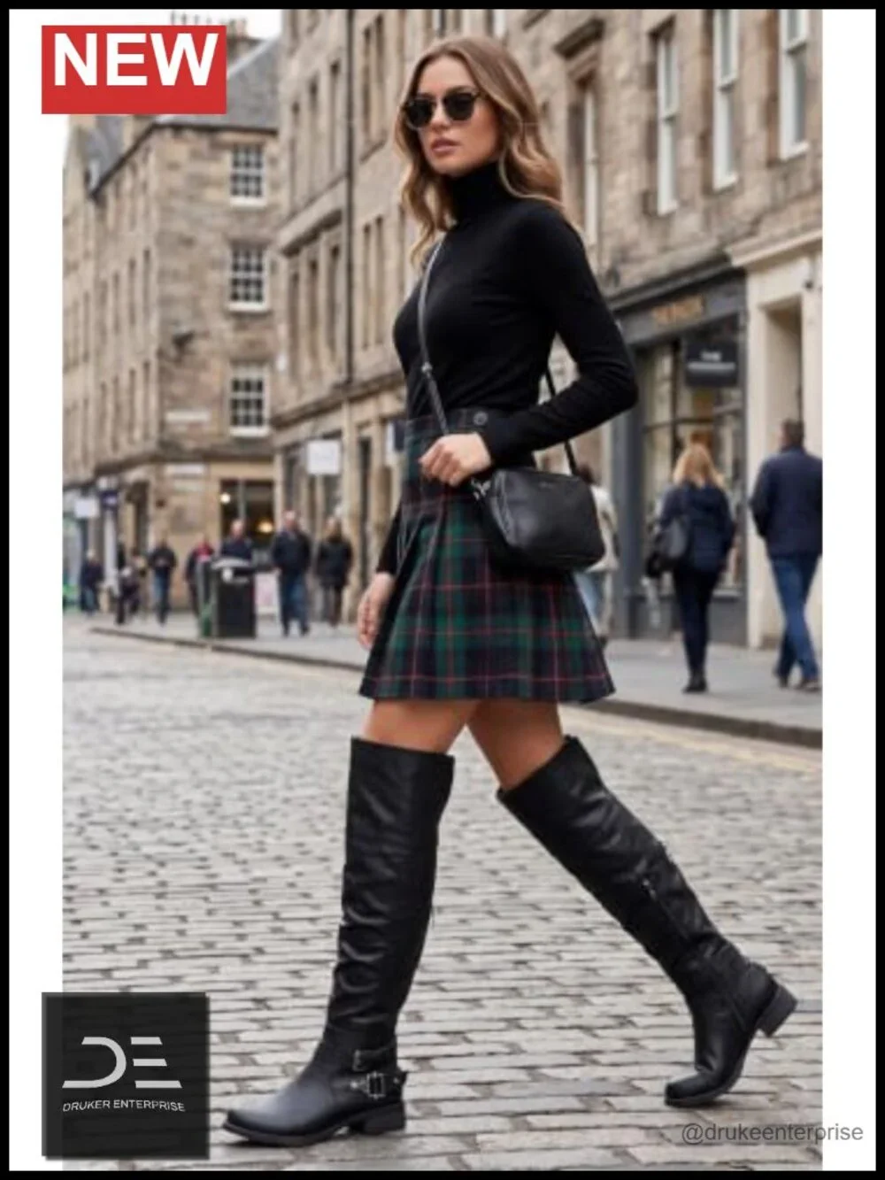 Faux Leather Over the Knee Boots, Slouchy Motorcycle Style with Low Block Heel